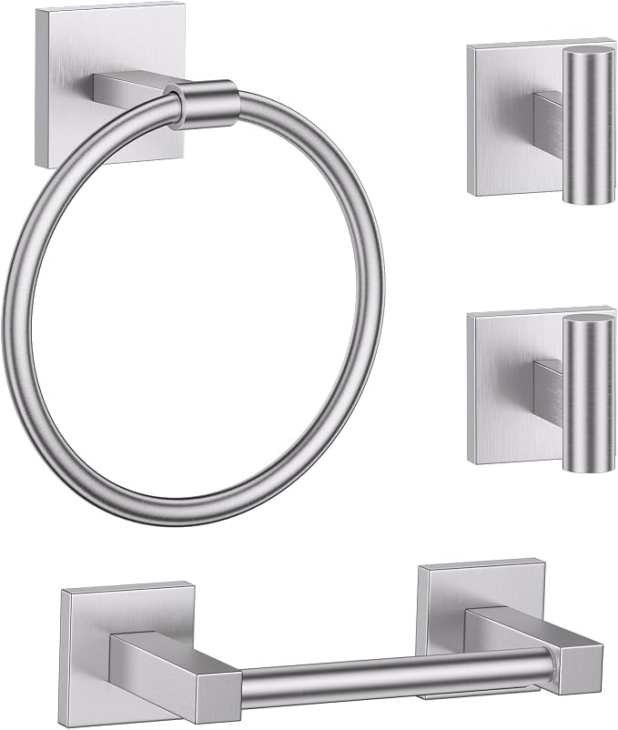 Towel Ring Set 4 Piece Bathroom Hardware Set Includes Towel Ring 2 Towel Hooks by LairuierBathroomHardwareSet