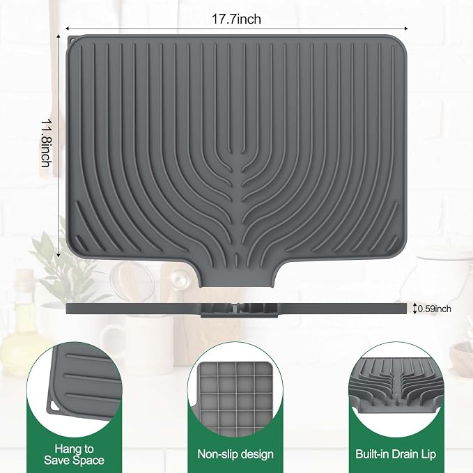 GUUKIN Silicone Dish Drying Mat, 17.7" x 11.8 " Drying Matt Kitchen Counter - Image 2