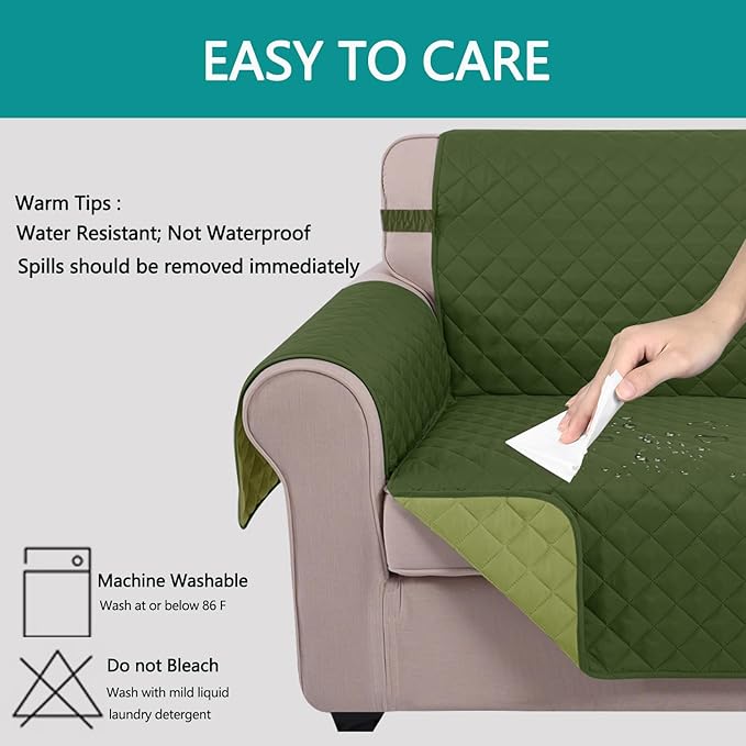 U-NICE HOME Large Sofa Cover Reversible Couch Cover for Dogs with Elastic Straps Water Resistant Furniture Protector for Pets Couch Cover for 4 Cushion Couch (Oversized Sofa, Huntergreen/Sage)