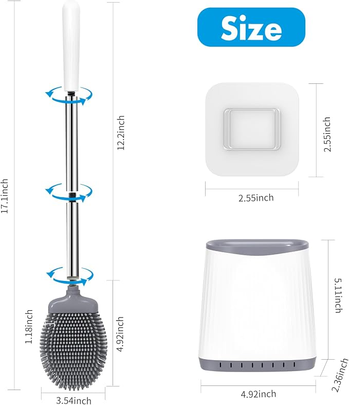 Toilet Brush, 2 Pack Silicone Toilet Brush and Holder, Flexible Toilet Bowl - Image 6