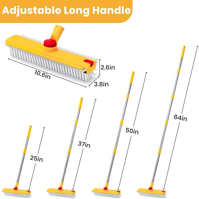 64in Floor Scrub Brush with Long Handle, 3 in 1 Hard Bristle Cleaning Brush - Image 5