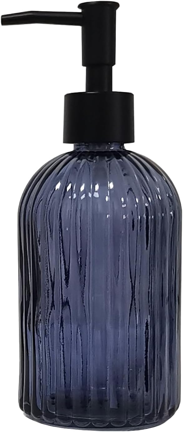Glass Soap Dispenser with Black Plastic Pump, 13.5oz Refillable Hand Soap by YYTSGG