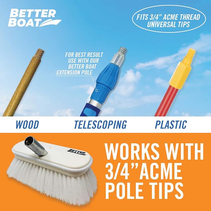 Stiff Boat Deck Brush, Heavy-Duty Marine Brush Head, 3/4" Thread Handle - Image 3