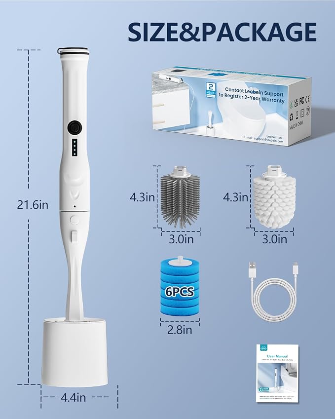 Electric Toilet Brush and Holder Set, Leebein 8 in 1 Electric Toilet Bowl - Image 6