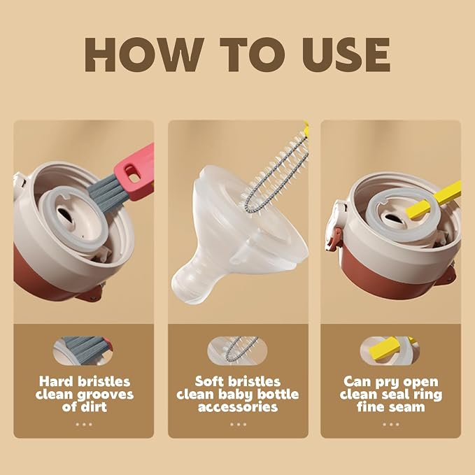 3-in-1 Cup Lid Cleaning Brush Set, and Corner Brushes, Plastic Nylon Bristles - Image 3