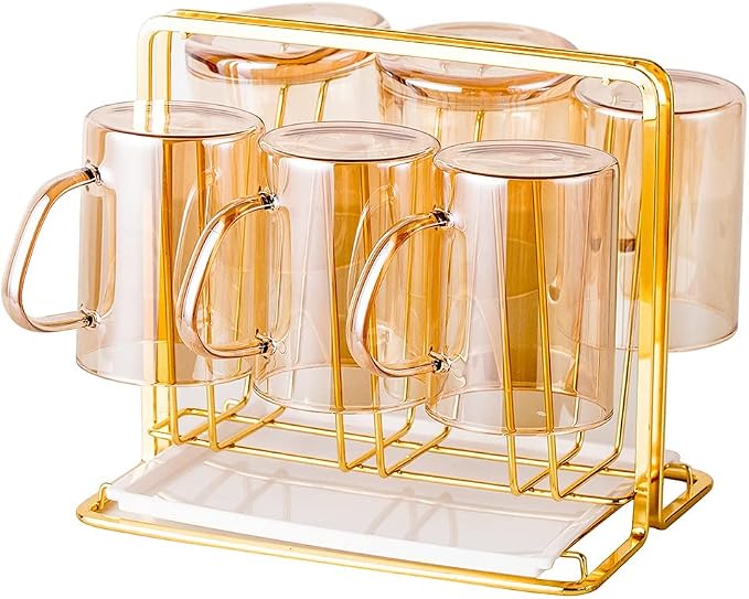 Metal Cup Drying Rack with 6 Hooks, Bottle Drying Rack with Drain Tray - Image 7