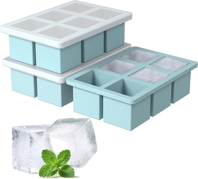 Large Silicone Ice Cube Tray 3Pack, SAWNZC Big Square Ice Cube Molds by SAWNZC