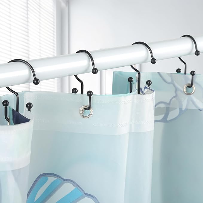 Goowin Shower Curtain Hooks, Durable Rust Proof Black Shower Curtain Hooks - Image 6