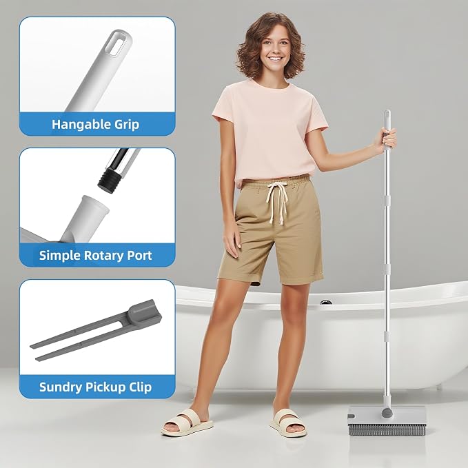 Scrub Brush with Long Handle, Floor Scrub Brush Squeegee Broom - Image 4