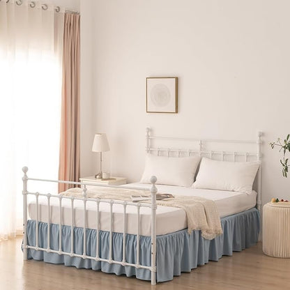 Bed Skirt Queen Size Ruffled Bed Skirt with Split Corners, 16 Inch Drop Dust Ruffle Bed Skirts with Platform, Gathered Style, 100% Microfiber, Grayish Blue