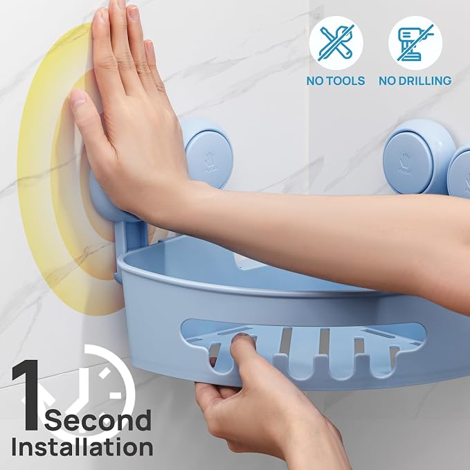 LEVERLOC Corner Shower Caddy Suction Cup, Shower Caddy Basket Powerful Suction - Image 2