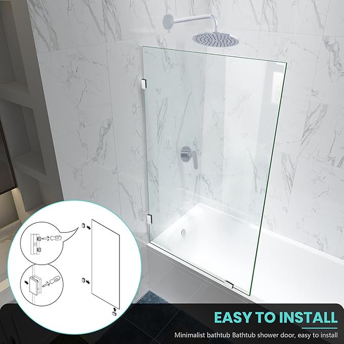 34" W x 58" H Frameless Single Fixed Bath Panel, Fixed Bathtub Screen - Image 2
