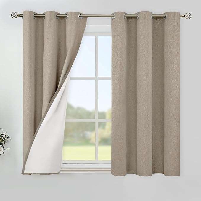 YoungsTex Taupe Burlap Linen 100% Blackout Curtains 48 Inch Length by YoungsTex