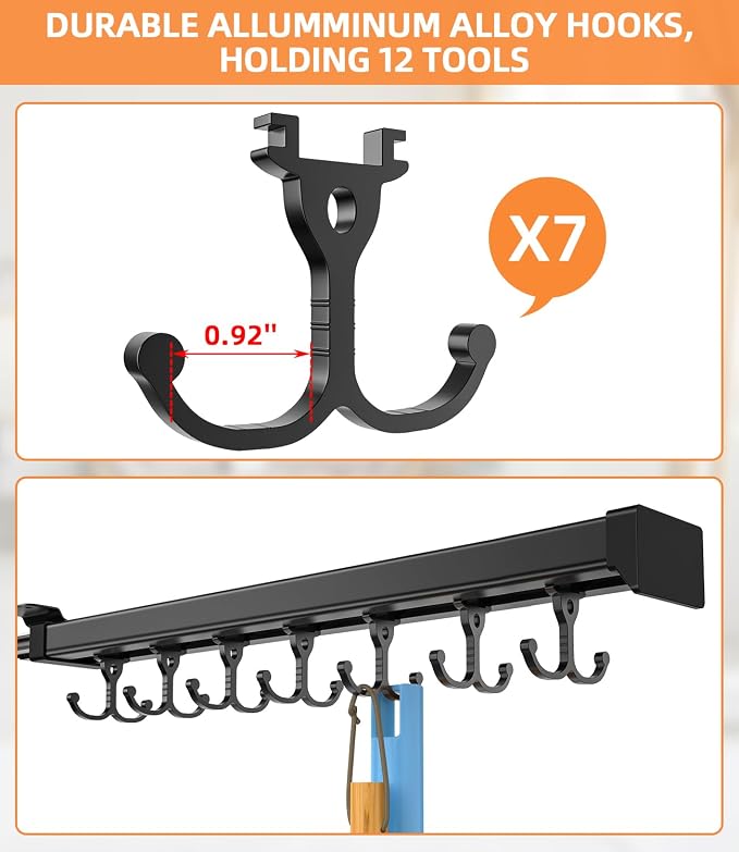 Pull Out Broom Holder With Adjustable Double Row Sliding Hook, - Image 5