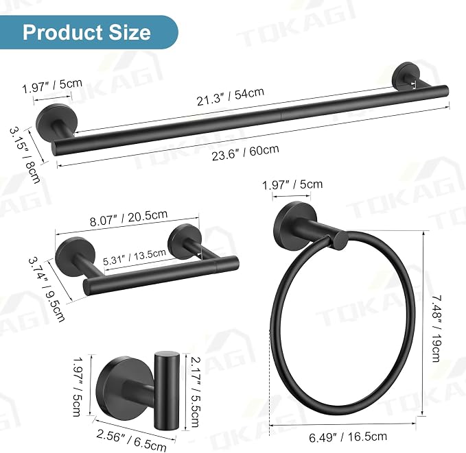 TQKAG 8-Pieces Bathroom Hardware Set Matte Black SUS304 Stainless Steel Bath - Image 6