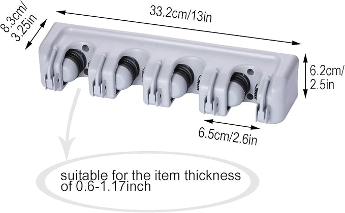 TOGU 2 Pack Mop and Broom Holder Wall Mounted 4 Position Storage Rack - Image 2