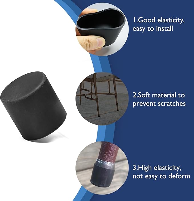 4 Pcs 1-1/4" Round Rubber Chair Leg Caps, PVC Table Leg Covers, Flexible & - Image 4