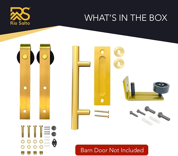 Rio Salto Brushed Gold Barn Door Hardware Set – Inc. Sliding Barn Door Rollers - Image 2