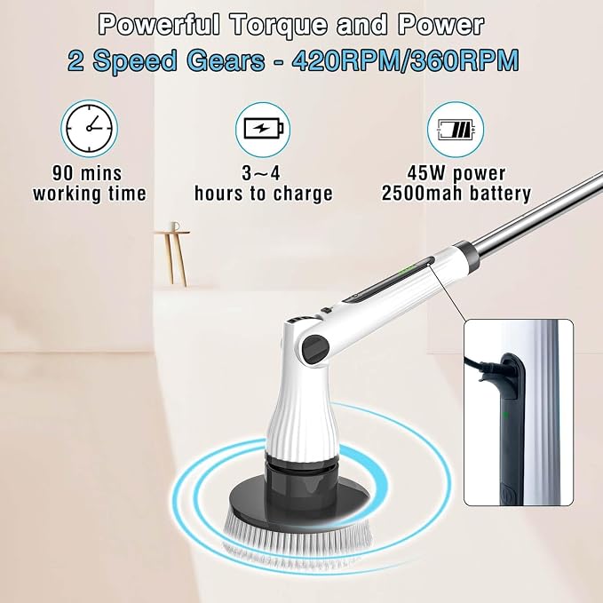 Electric Spin Scrubber, 8 in 1 Electric Cleaning Brush, Cordless Rechargeable - Image 5