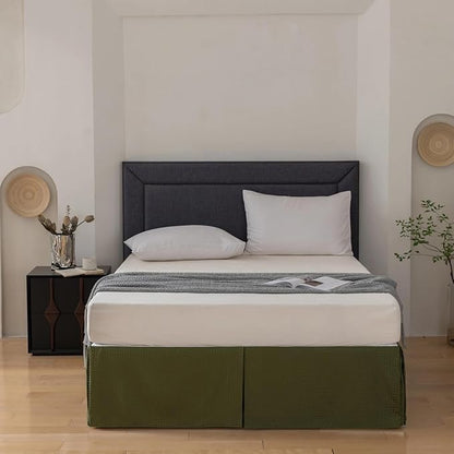 Queen Bed Skirt, Wrap Around Bed Skirt with Pleated Corner, 18 Inch Drop Pleated Waffle Weave Bedskirts, Anti-Slip, Microfiber, Green, 18'' Queen