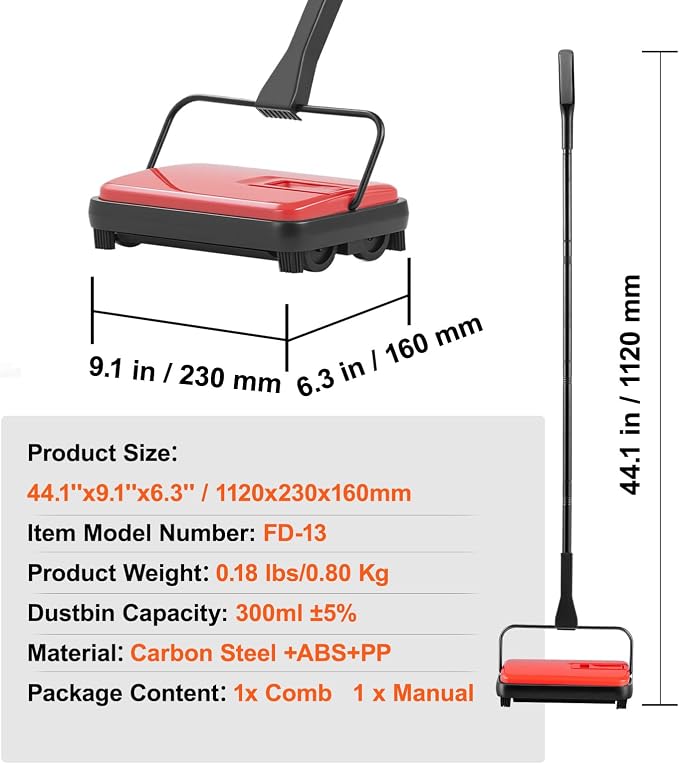 Happybuy Red Manual Carpet Sweeper - 300ml Dustbin - Image 7