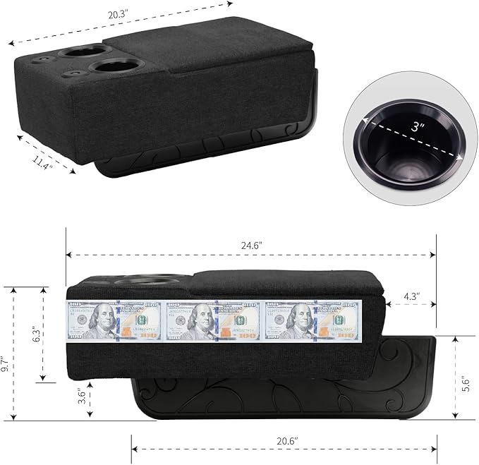 Removable Sofa Armrest with Cup Holder, PU Leather Multifunctional Couch Caddy Storage Arm Rest with Power Wireless Charging Stand & LED Reading Light for Sofa Middle Seat Adjustable