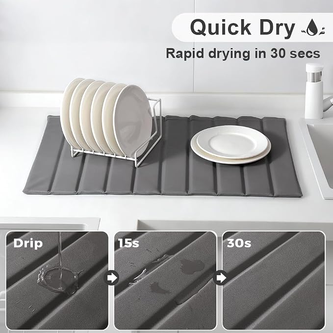 Large Stone Dish Drying Mat for Kitchen Counter, 25.2" × 16.1" Quick Dry - Image 4