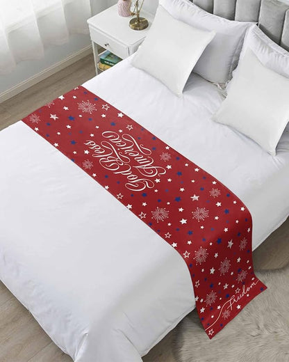 Independence Day Blue White Star Bed Runners for Bedroom Hotel,Decorative Bedding Scarf Freedom Celebration on Red Bed End Blanket Bedding Runner Scarves for King Size Bed,102x20in