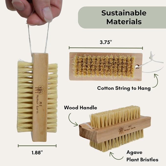 Bamboo Nail Brush, Natural Wooden Double-Sided Scrub Brush - Image 5