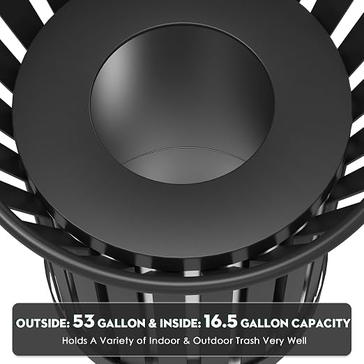 17Gallon Round Large Outdoor Trash Can, Heavy Duty Metal Slatted Garbage Can - Image 5