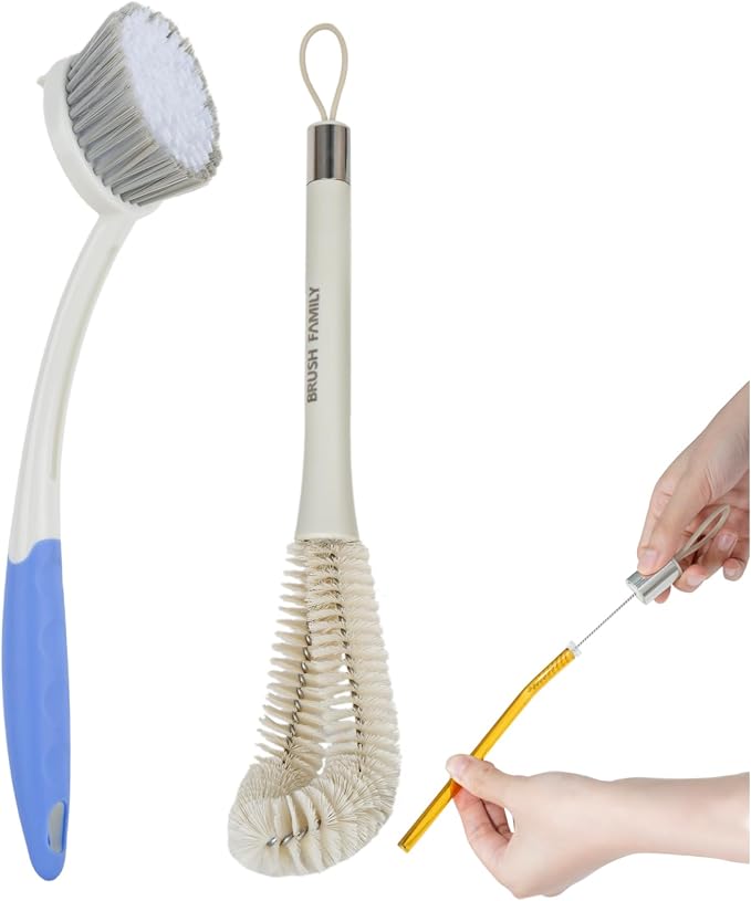2 Pack Kitchen Scrub Brush, 2 in 1 Water Bottle Brush by BRUSHFAMILY