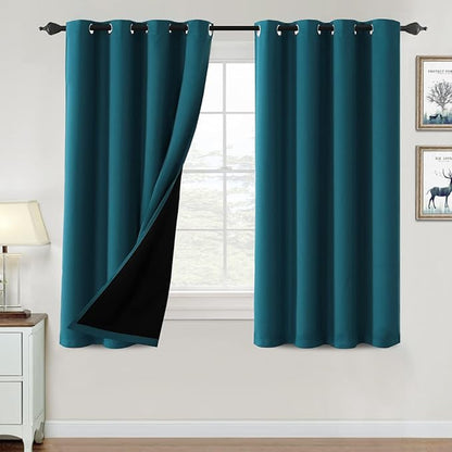 H.VERSAILTEX 100% Blackout Curtains for Bedroom Thermal Insulated Blackout Curtains 54 inch Length Heat and Full Light Blocking Curtains for Living Room with Black Liner 2 Panels Set, Dark Teal