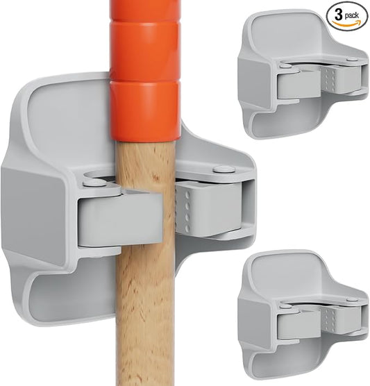 reliahom 3 Pack Broom Holder Wall Mount Mop Grippers No Drilling Self Adhesive by reliahom