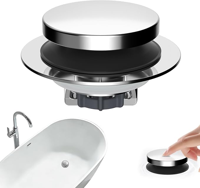 Hibbent 3 in 1 Metal Bathtub Drain Stopper, Universal Pop Up Tub Stopper by Hibbent