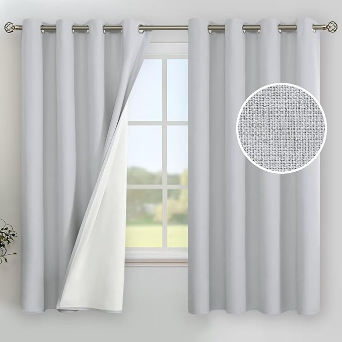 YoungsTex Light Grey Linen Blackout Curtains 63 Inch Length by YoungsTex