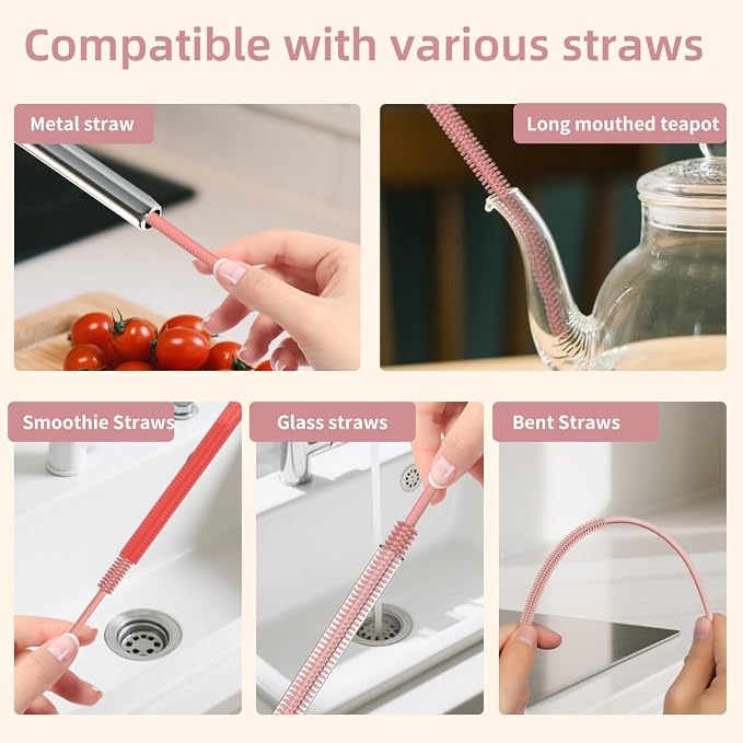 4PCS Silicone Straw Cleaner Brush, Reusable Straw Brush Extra Long - Image 6