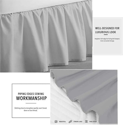 SlumberWell Full Bed Skirt with Split Corners, Soft Microfiber, 21 Inch Drop, Light Grey Solid, Elegant Ruffled Design