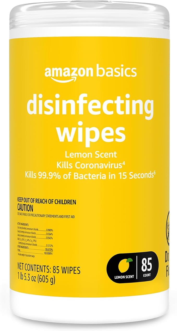 Amazon Basics Disinfecting Wipes, Lemon Scent, Thick All Purpose Cleaning Wipes by AmazonBasics