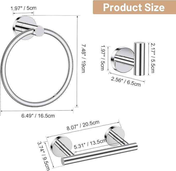 Polished Chrome Bathroom Hardware Set, 4-Piece Towel Holder Set Include Double - Image 6