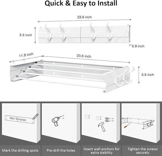 Laundry Drying Rack, Collapsible Wall Mounted Clothes Drying Rack - Image 2