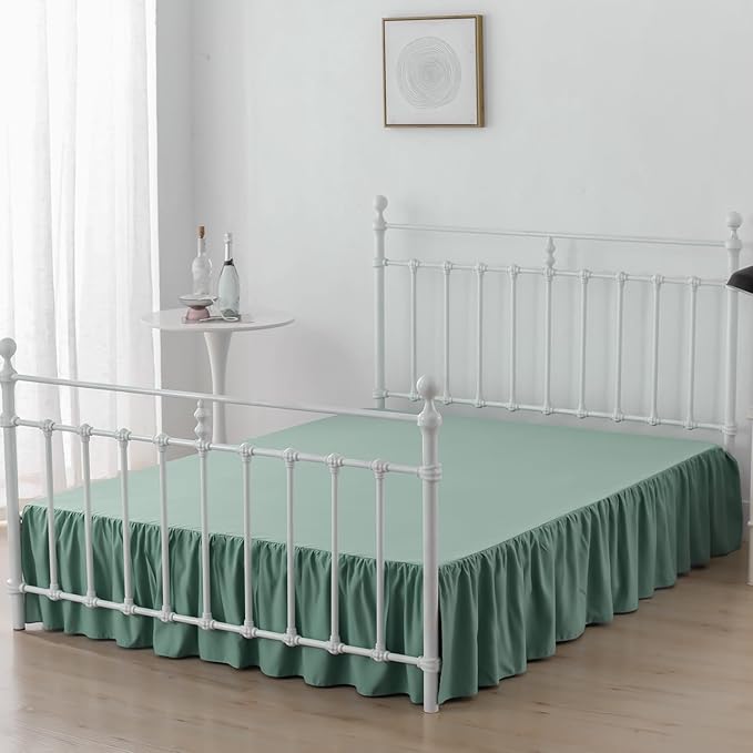 Bed Skirt Full Size Ruffled Bed Skirts with Split Corners, 16 Inch Drop Dust Ruffle Bed Skirt with Platform, Sage Green, 16" Full