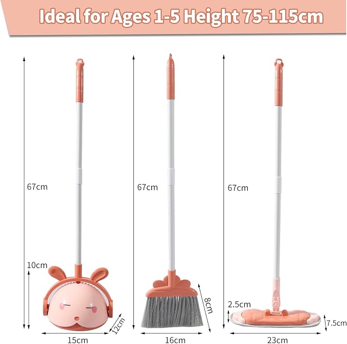 Kids Cleaning Toy Set, Mini Child Broom, Mop and Dustpan, Little Housekeeping - Image 2