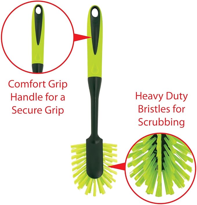 Pine-Sol Long Handle Dish Brush – Heavy Duty Bristle Kitchen Scrubber, Safe - Image 3