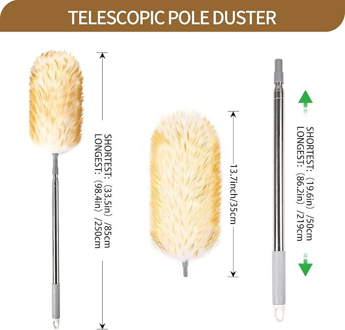 Lambswool Duster 98 inch Retractable Stainless Steel Handle Soft Natural Wool - Image 2