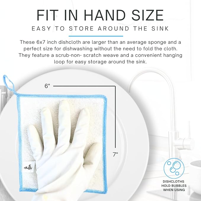 Whiffkitch Dishcloths Dishrags for Kitchen and Household Cleaning 6x7 3-Pack - Image 4