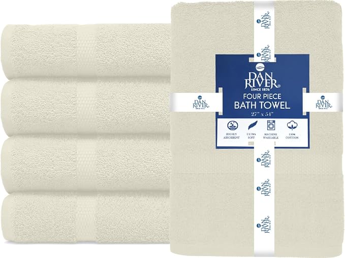 DAN RIVER Bath Towels Set of 4, 27 x 54 Inches, 100% Cotton, Larger & Lighter - Image 3