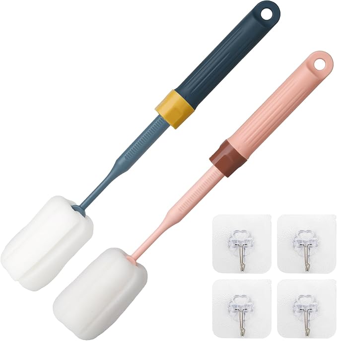 Sponge Bottle Brushes Adjustable Long Handle Up to 12.9” High Density Foam by Unknown