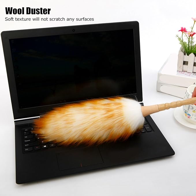 Lambswool Duster with Solid Wooden Handle, Antistatic Soft Wool Duster Dust - Image 4
