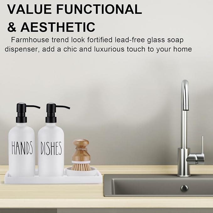 Glass Soap Dispenser for Kitchen, Farmhouse Dish Hand Soap Dispenser Set - Image 2