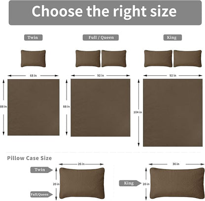 Easy-Going King Size Reversible Quilt Set with 1 Quilt and 2 Pillow Shams, Soft Bed Quilt Cover, Water Resistant Lightweight Microfiber Bedspread, Stain Resistant, Olive Leaf-Camel/Ivory